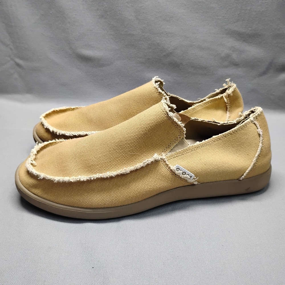 Crocs Santa Cruz Mens Khaki Canvas Slip On Loafers Size 12
